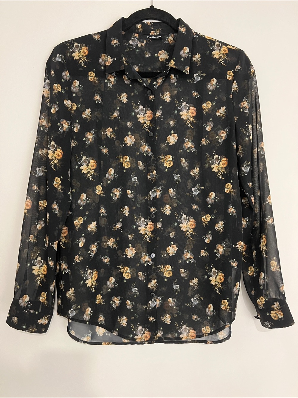 The Kooples Black Sheer Floral Button-Down Blouse